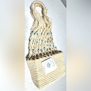 NWT SensiStudio Handwoven‎ Handbag turquoise beads Made with 100% Toquilla Straw